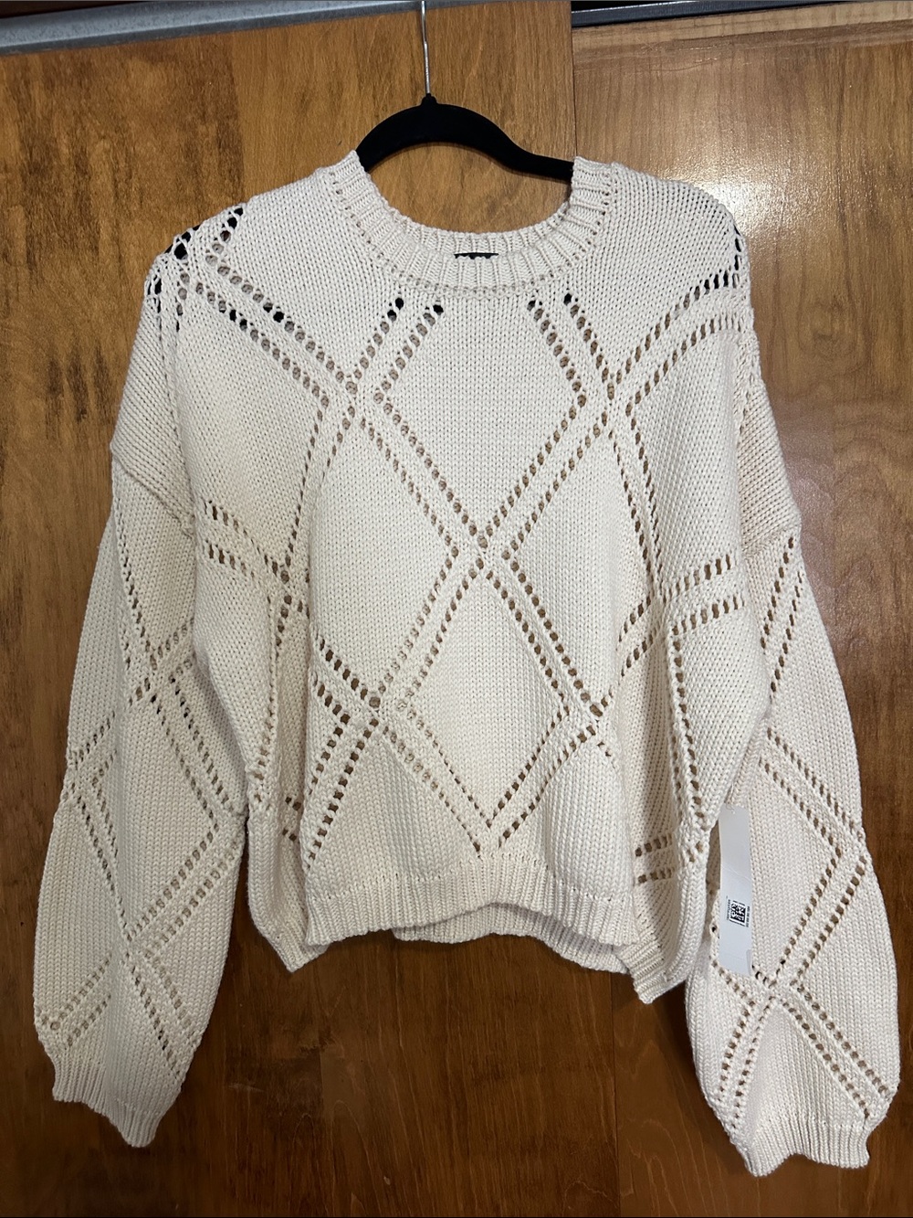 Aqua Cream Open-Pointelle Crewneck Sweater